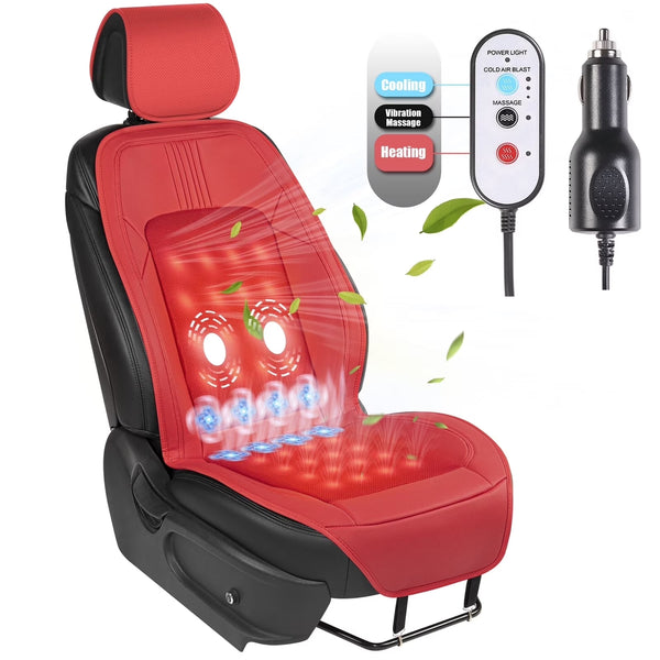 Paffenery Luxury Cooling and Heated Car Seat Cover, Ventilated Cooling Car Seat Warmer Cushion 12-24V Universal Fit, Sports Red