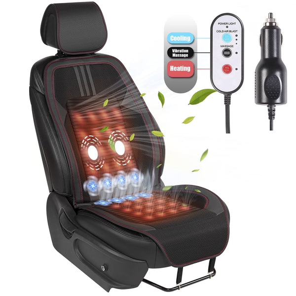 Paffenery Luxury Cooling and Heated Car Seat Cover, Ventilated Cooling Car Seat Warmer Cushion 12-24V Universal Fit, Sports Black