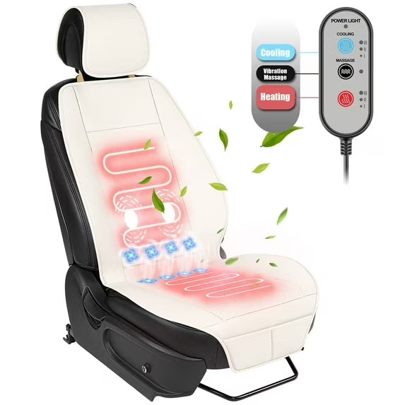 Paffenery Luxury Cooling and Heated Car Seat Cover, Ventilated Cooling Car Seat Warmer Cushion 12-24V Universal Fit, Fashion White