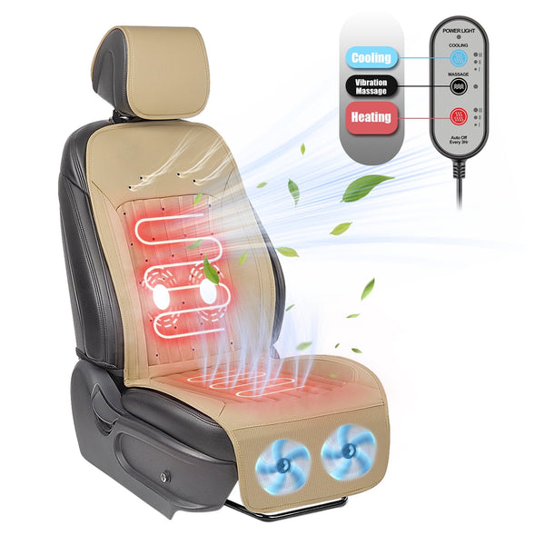 Paffenery 2025 Heating and Cooling Seat Cover Front Seat, 12V-24V Ventilated Cooling Car Seat Cushion, Cooled Seat Cover for Car SUV Truck Universal Fit, Fashion Beige