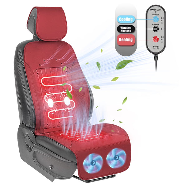 Paffenery 2025 Heating and Cooling Seat Cover Front Seat, 12V-24V Ventilated Cooling Car Seat Cushion, Cooled Seat Cover for Car SUV Truck Universal Fit, Dark Red