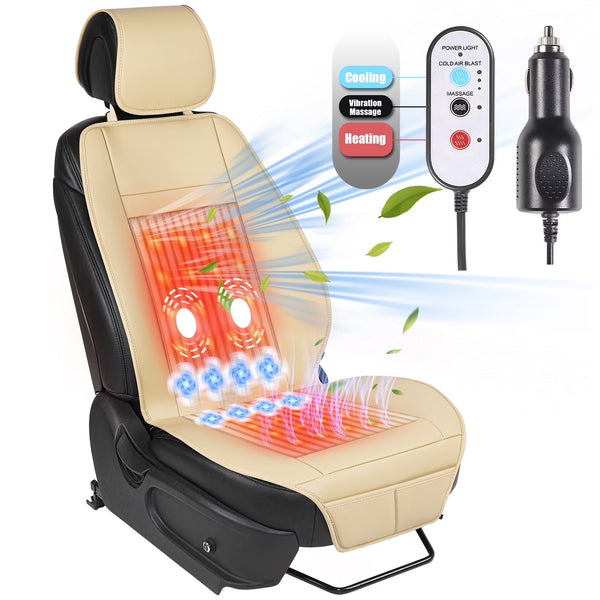 Paffenery Luxury Cooling and Heated Car Seat Cover, Ventilated Cooling Car Seat Warmer Cushion 12-24V Universal Fit, Fashion Beige
